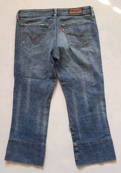 LEVIS Capri Jeans Pants Womens W 30 L 22 Blue Stretch Denim Red Tab