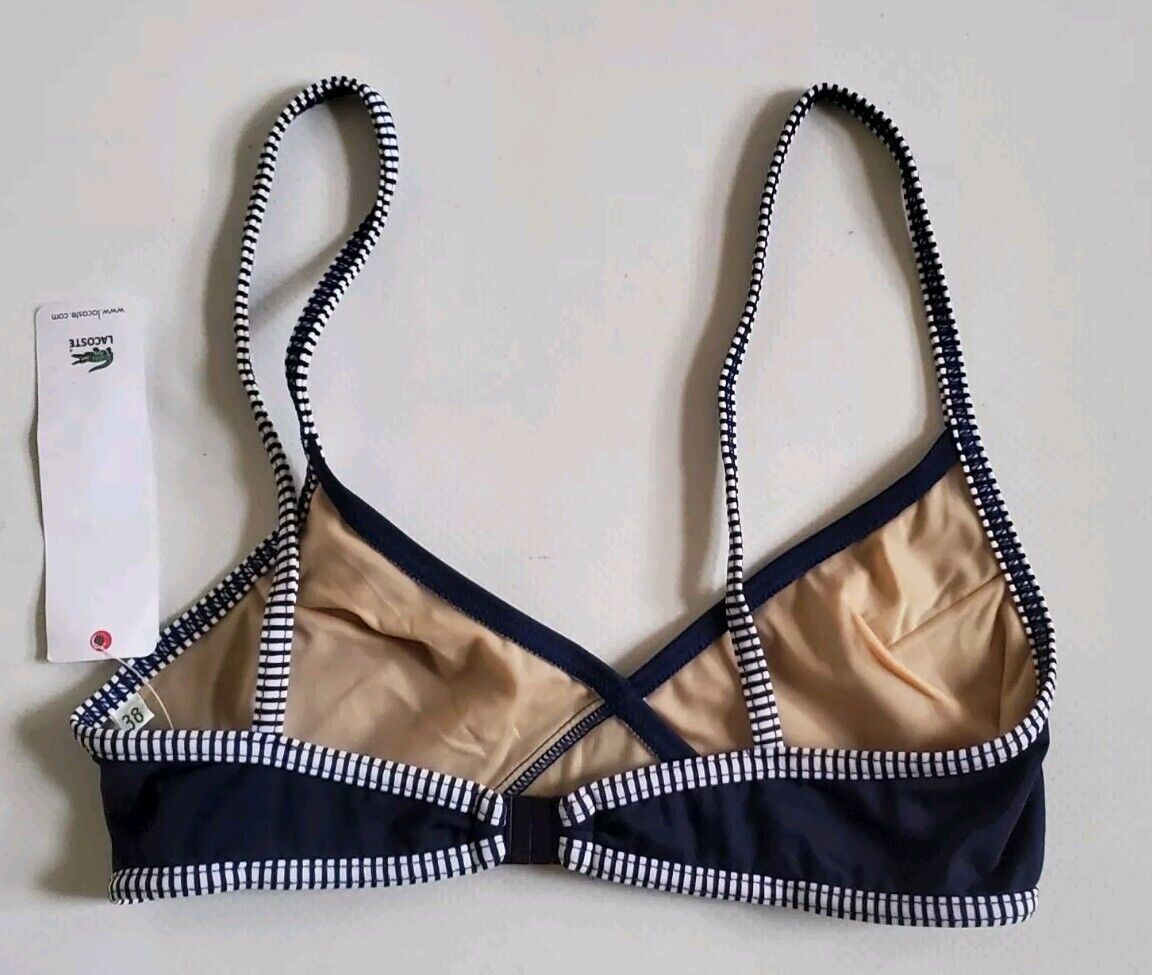 LACOSTE Bikini Swimsuit Marino 2 Piece Size XS Navy Blue Stripe New With Pouch