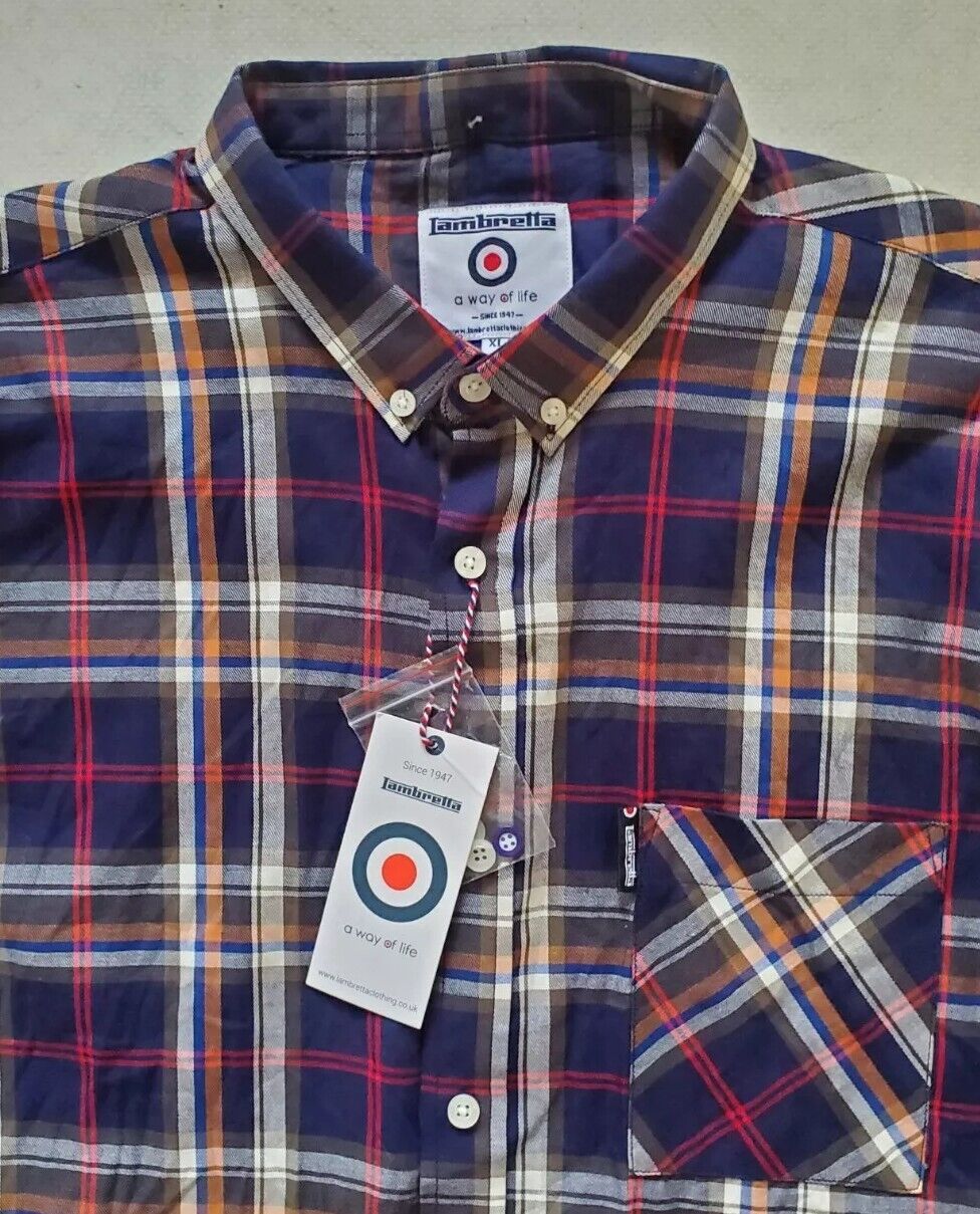 LAMBRETTA Shirt Mens XL Red Blue Broad Check
