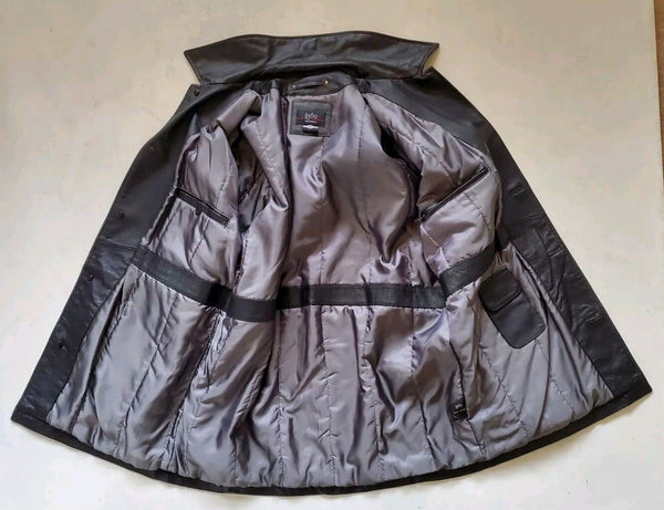 Mens Black Leather Jacket Field Coat XL Quilted Lining 1860 - New Never Worn