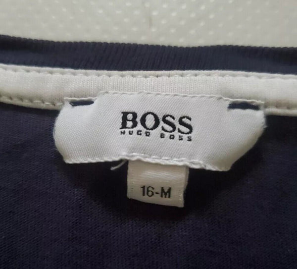 HUGO BOSS Boys Tshirt T Shirt Long Sleeve Age 16 Navy Blue Big Logo