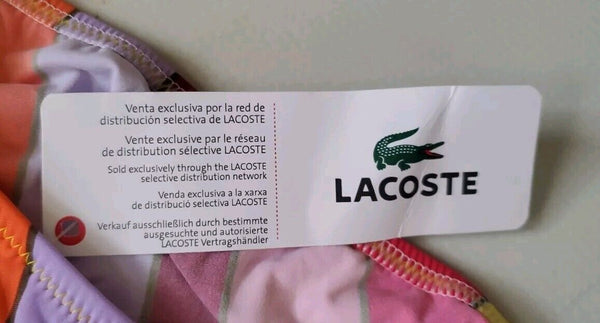 LACOSTE Bikini Swimsuit 2 Piece Halter Neck Size M Striped New With Pouch