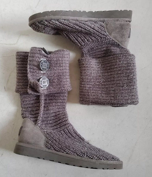 UGG Boots Classic Cardy Knit Sweater Sock Grey Womens Uk 5 Eu 38 Vintage Y2K