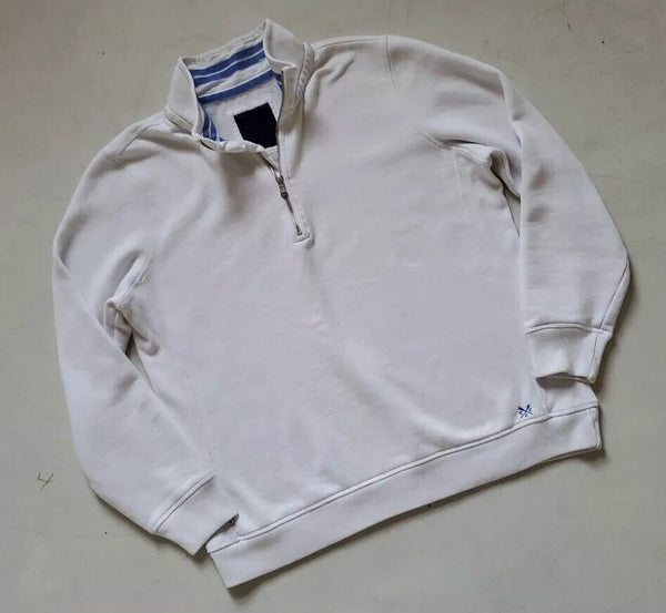 Crew Clothing Co Sweatshirt Jumper Mens M Quarter Zip White Blue Jersey