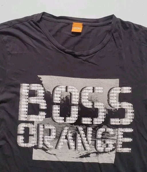 Vintage HUGO BOSS Y2K Tshirt T Shirt Mens L Black Boss Orange Label