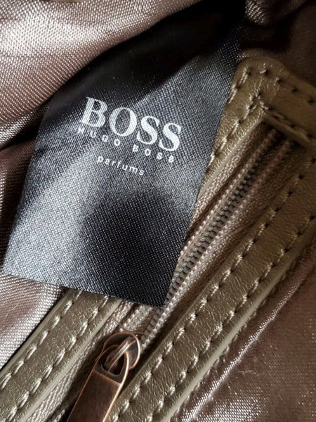 HUGO BOSS Clutch Purse Makeup Case Bag Satin Gold - Never Used
