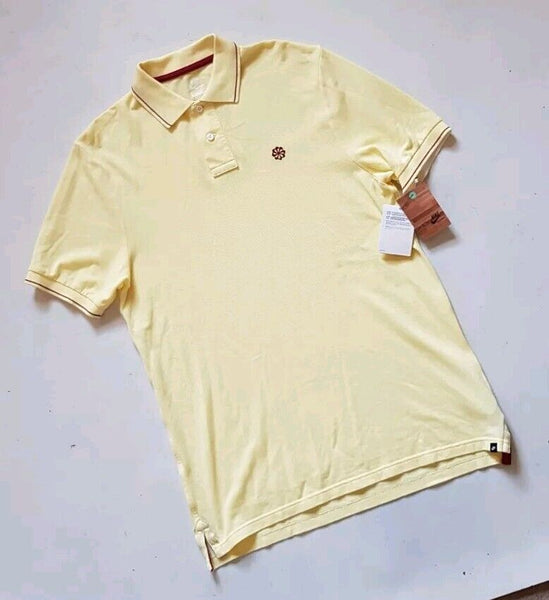 NIKE Sportswear Polo Shirt Mens L Yellow Cotton Burgundy Trim New With Tags