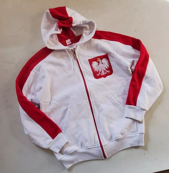 Vintage Y2K Polska Polish Hoodie - Coat of Arms Eagle Mens S White Red