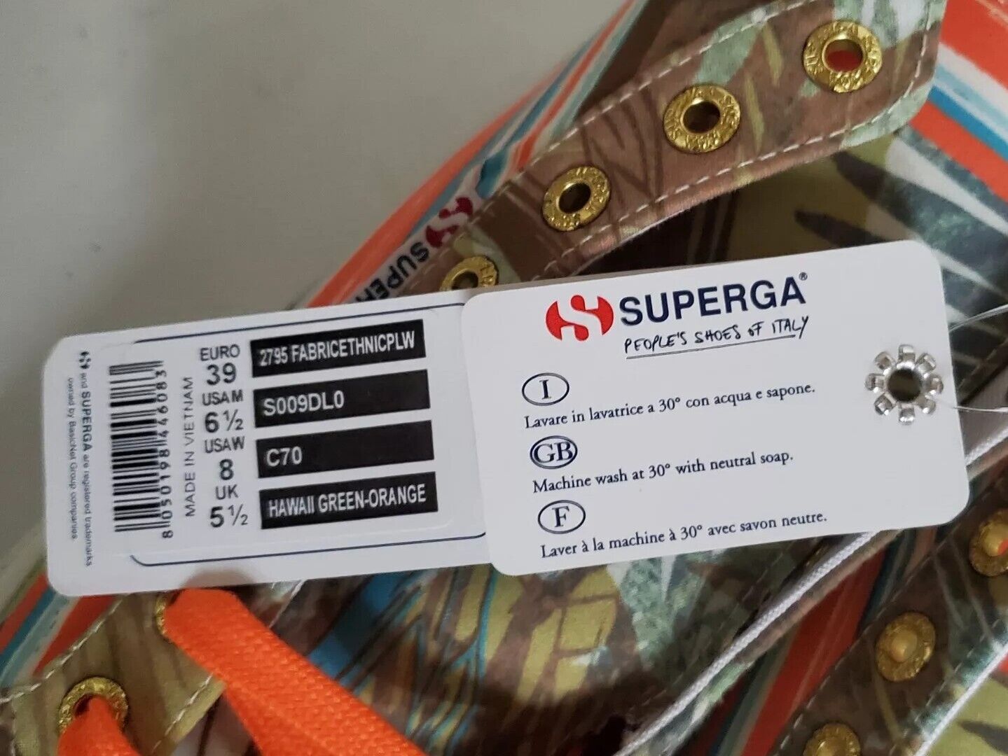SUPERGA Hi Top Trainers Canvas Womens Uk 5.5 Eu 39 Hawaii Green Orange Rrp £140