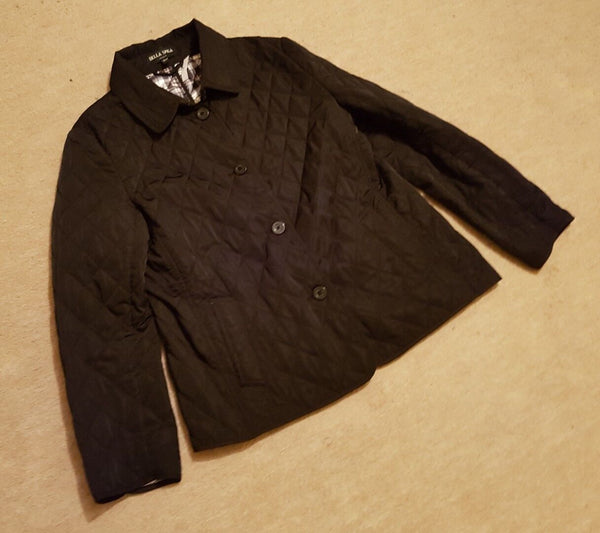 Della Spiga Jacket Coat Womens M Black Diamond Quilted Checked Lining