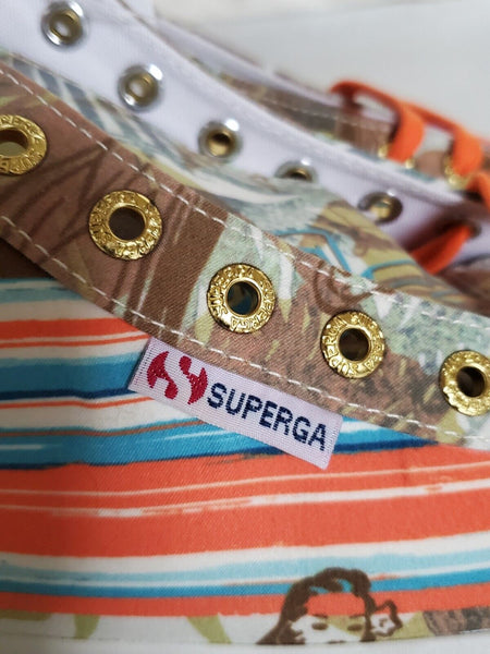 SUPERGA Hi Top Trainers Canvas Womens Uk 5.5 Eu 39 Hawaii Green Orange Rrp £140