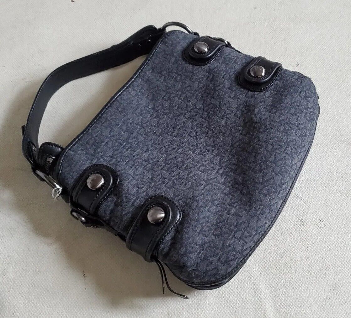 DKNY Handbag Jacquard Grey Black Leather Trim