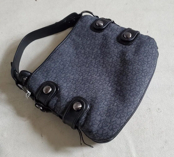 DKNY Handbag Jacquard Grey Black Leather Trim
