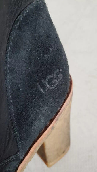 UGG Sofia Boots Heeled Laced Womens Uk 5.5 Black Suede Shearling Lining