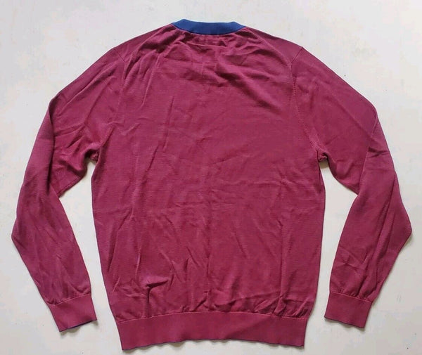 PAUL SMITH Jumper Sweater Mens M Red Cotton Blue Burgundy Stripes Crew Neck