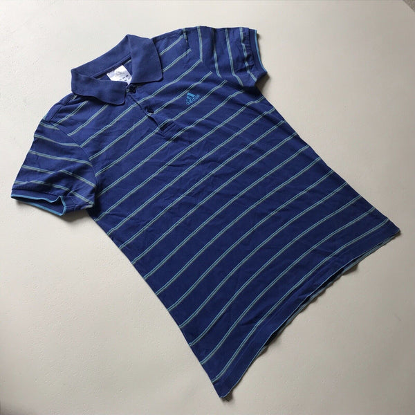 ADIDAS POLO SHIRT Womens S Sport Navy Blue Striped Cotton Regular Fit