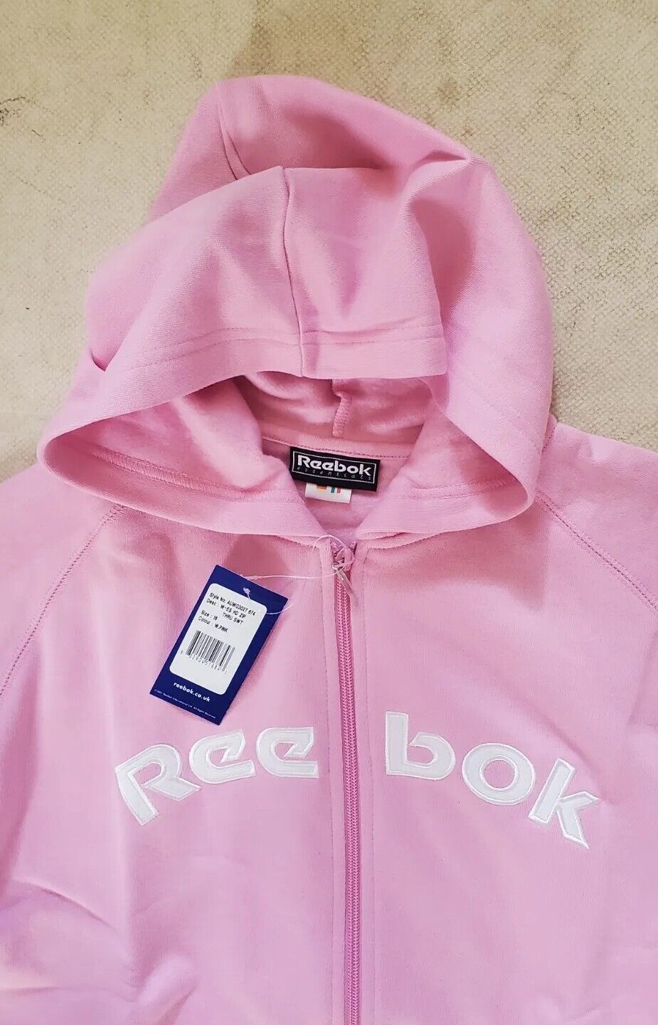 Reebok Full Zip Hoodie Jacket Womens UK 16 Pink Cropped Spellout Logo