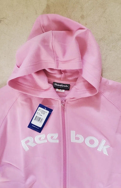 Reebok Full Zip Hoodie Jacket Womens UK 16 Pink Cropped Spellout Logo