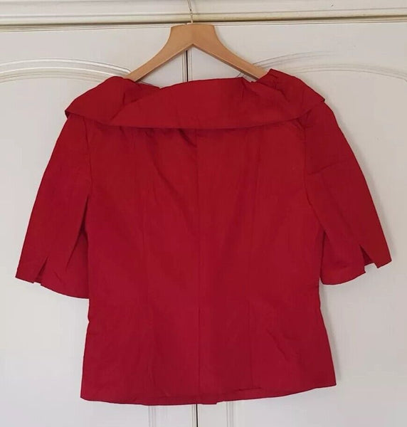 HOBBS Gigi Top Blouse Womens UK 12 Dark Crimson Ruched Collar New With Tags