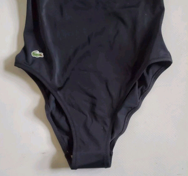 LACOSTE Swimming Costume Swimsuit 1 Piece Black Spellout Size XS New With Pouch