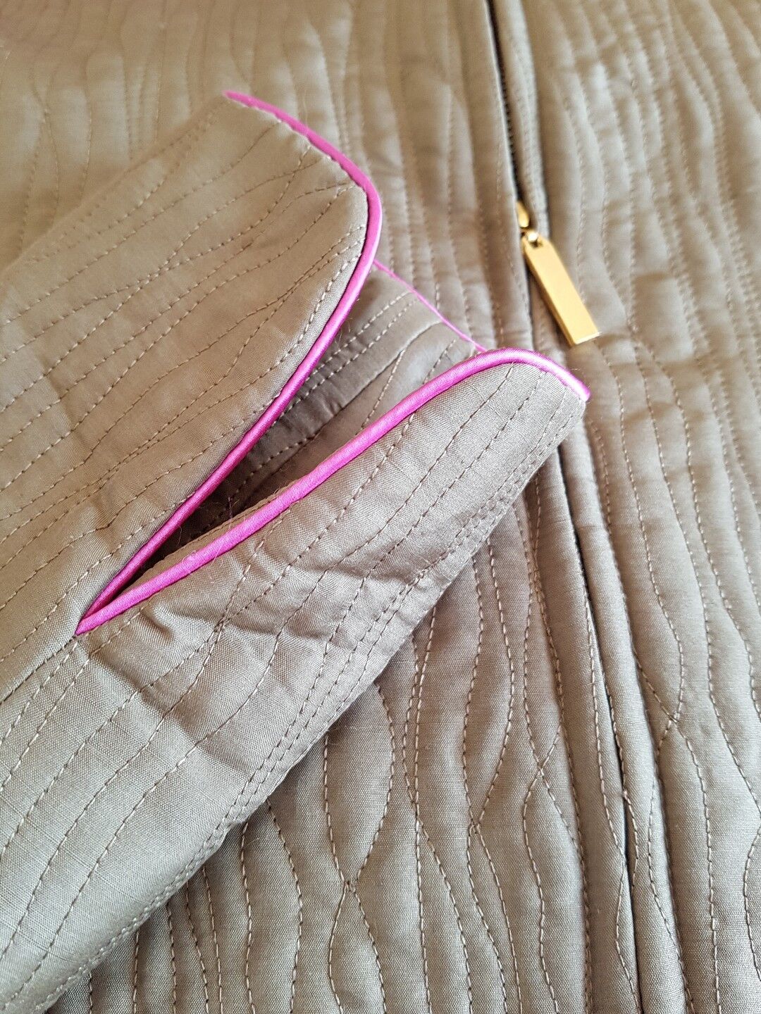 Silkland Coat Jacket Womens M Pure Silk Quilted Olive Green Trim In Pink