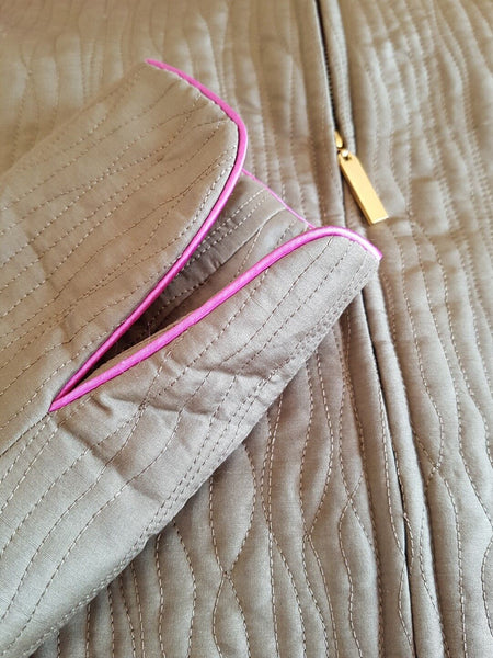 Silkland Coat Jacket Womens M Pure Silk Quilted Olive Green Trim In Pink