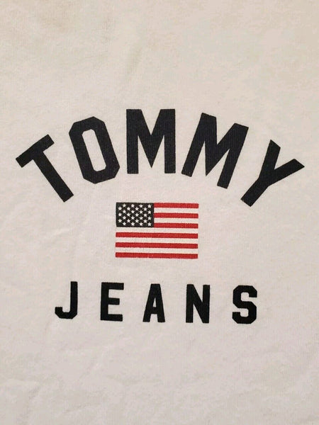 TOMMY HILFIGER T Shirt Tshirt Mens L White Cotton Spellout Logo Vintage 90s