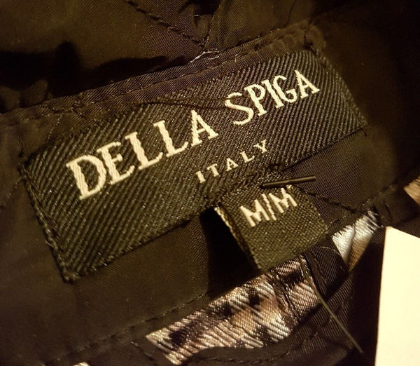 Della Spiga Jacket Coat Womens M Black Diamond Quilted Checked Lining