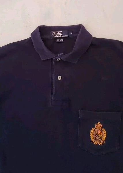 Vintage RALPH LAUREN Polo Shirt Men S Polo Club Gold Crest Navy Blue Made In USA