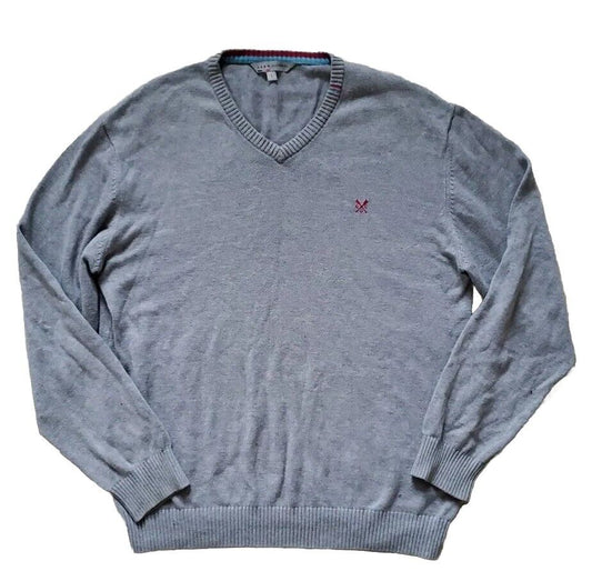 CREW CLOTHING Co Jumper Sweater Mens L Reg Fit Pale Grey Cashmere Blend V Neck