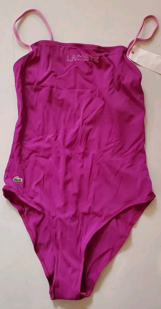 LACOSTE Bikini Swimsuit 1 Piece Size M Berry Purple New With Pouch
