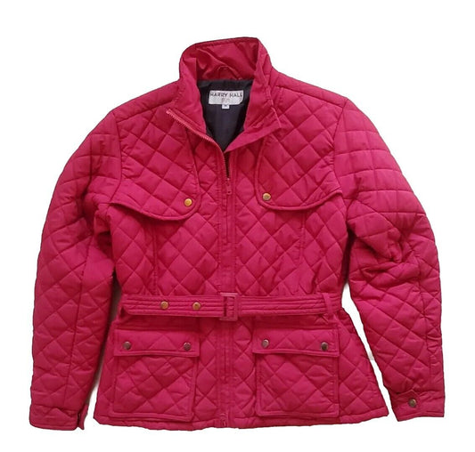 Harry Hall Waddington Jacket Coat Womens M Red Belted Diamond Quilted