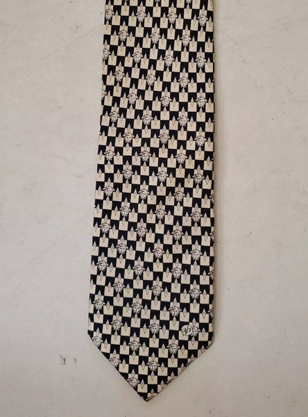 Vintage Versace Tie Medusa Navy Cream Pure Silk Italy Original 1990's