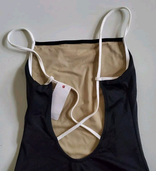 LACOSTE Swimming Costume Swimsuit 1 Piece Black Spellout Size XS New With Pouch