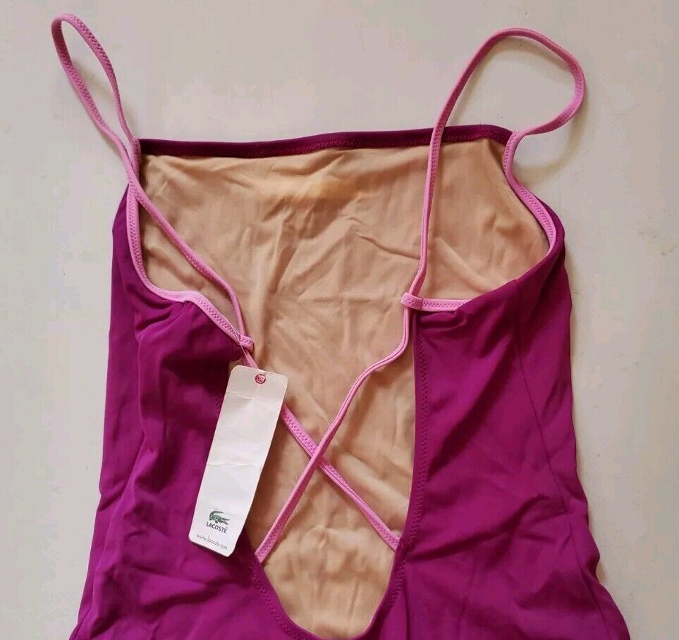 LACOSTE Bikini Swimsuit 1 Piece Size M Berry Purple New With Pouch