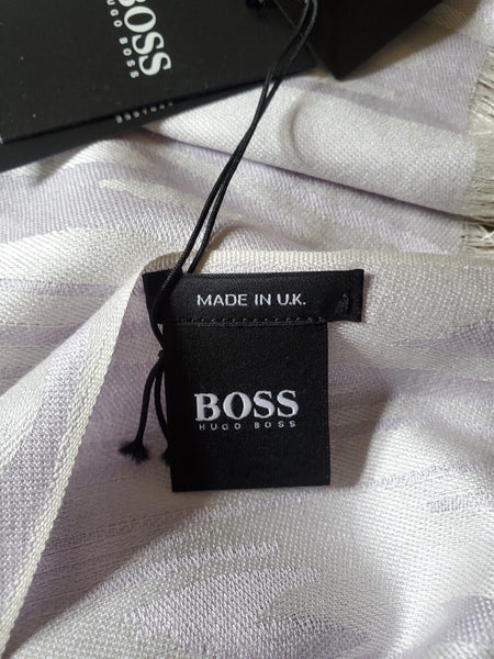 HUGO BOSS Womens Pashmina Scarf Shawl Cashmere Wool White Lilac Rrp £189