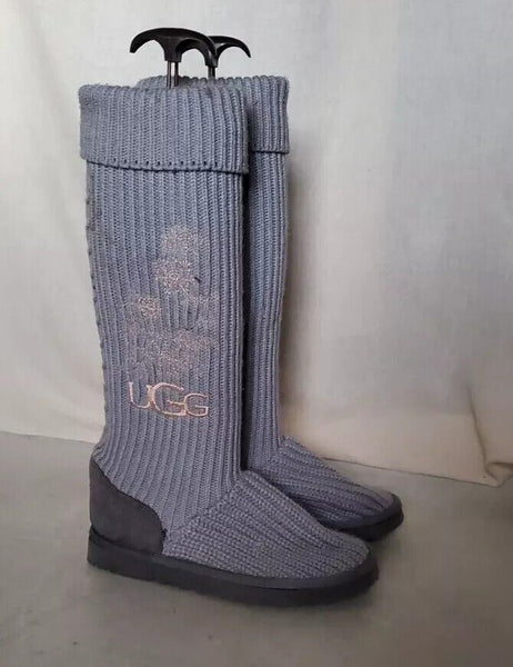 UGG Boots Classic Cardy Knit Sweater Sock Blue Womens Uk 4 Eu 37 Vintage Y2K