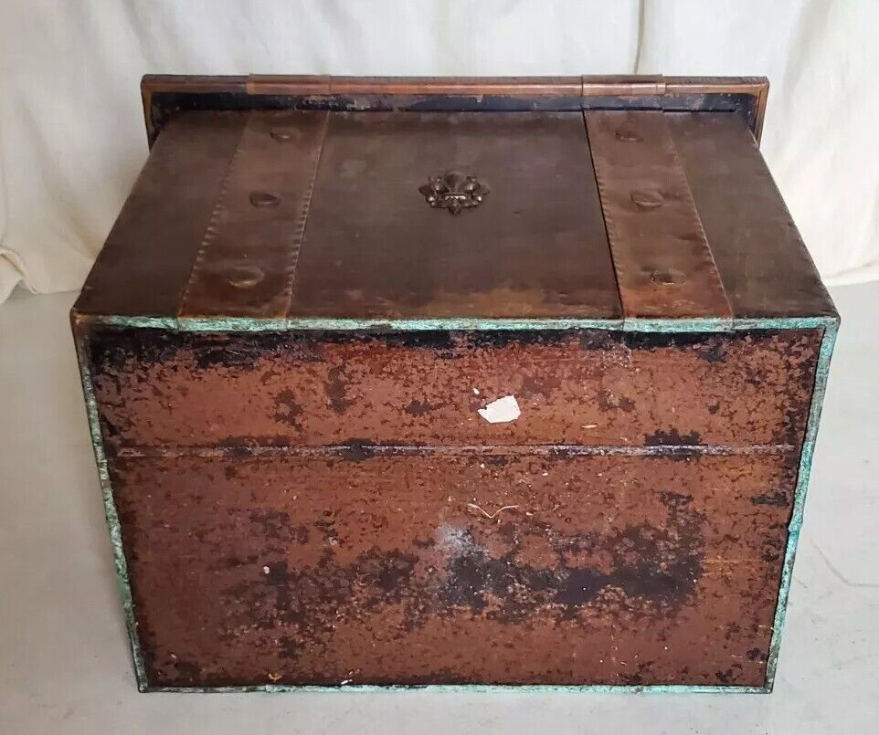 Antique Vintage Trunk Chest Copper Over Wood Mid Size Bespoke UK 1830's