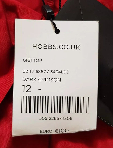 HOBBS Gigi Top Blouse Womens UK 12 Dark Crimson Ruched Collar New With Tags