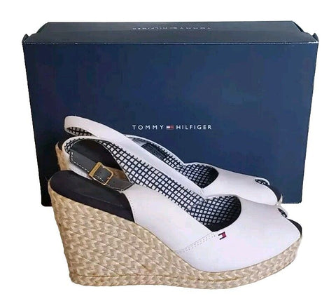 Tommy Hilfiger Womens Sandals White Emery Slingback Wedge Espadrilles Uk 7 Eu 41