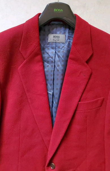 Vintage HUGO BOSS Blazer Jacket Mens 44 Cashmere Wool Scarlet Red Easy Line 80's
