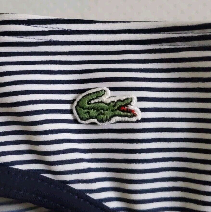 LACOSTE Bikini Swimsuit Marino 2 Piece Size XS Navy Blue Stripe New With Pouch