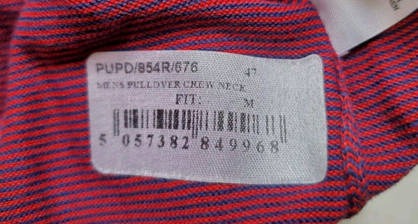 PAUL SMITH Jumper Sweater Mens M Red Cotton Blue Burgundy Stripes Crew Neck