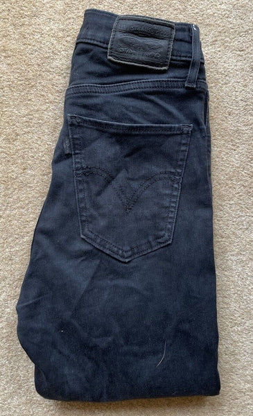 Womens Levis Jeans Mile High Super Skinny W 24 L 32 Black Denim Red Tab C18