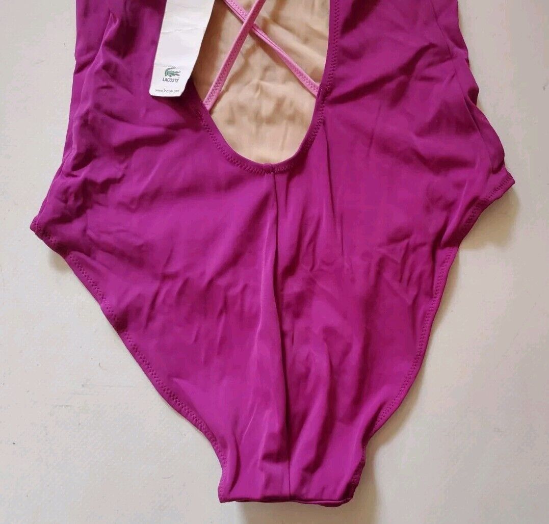 LACOSTE Bikini Swimsuit 1 Piece Size M Berry Purple New With Pouch