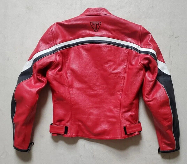 Triumph Leather Biker Jacket Mens S Cafe Racer Red Black White RRP £425