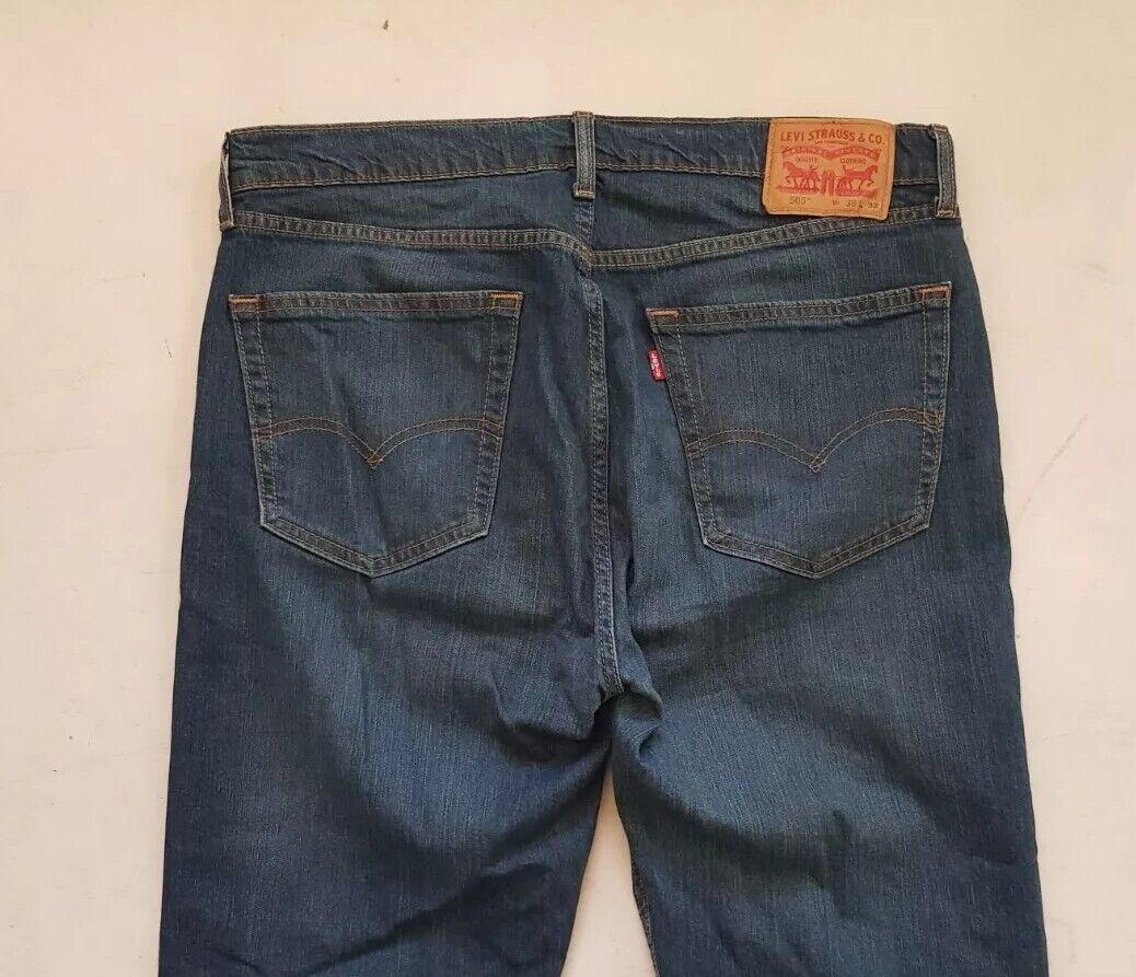 LEVIS 505 Jeans Mens W 36 L 32 Vintage Blue Stretch Denim Red Tab Regular Fit