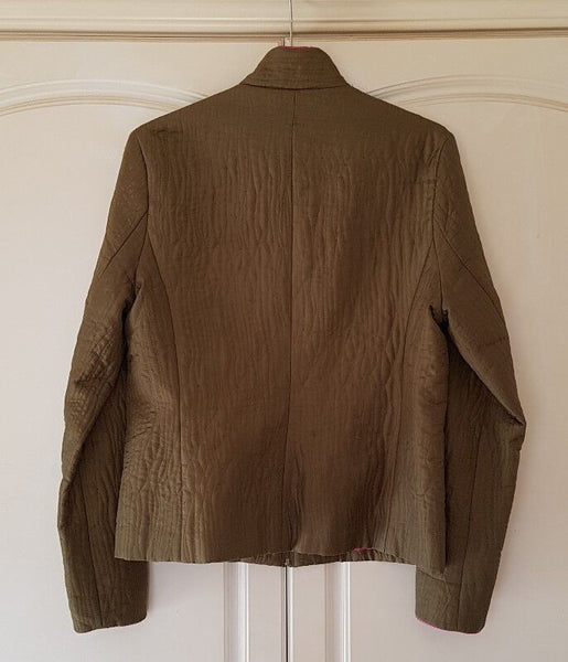 Silkland Coat Jacket Womens M Pure Silk Quilted Olive Green Trim In Pink