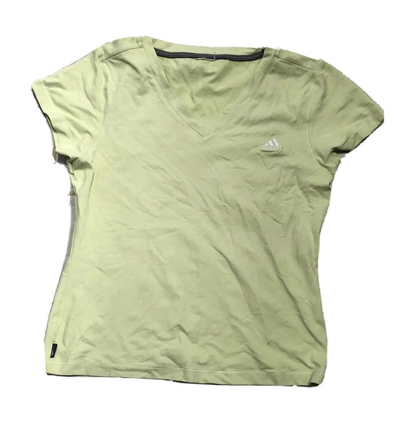 ADIDAS T Shirt Tshirt Top Womens M Sport Yellow Stretch  V Neck