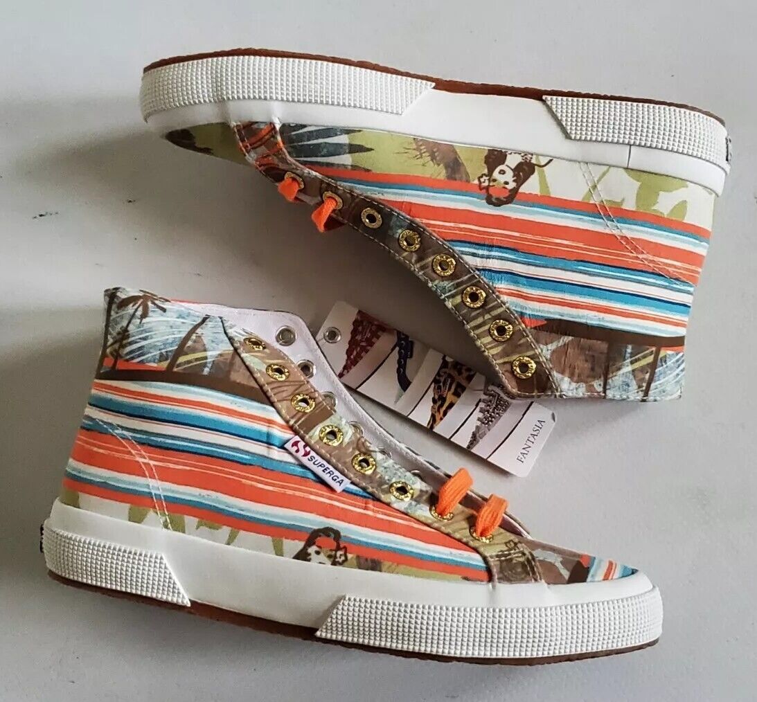 SUPERGA Hi Top Trainers Canvas Womens Uk 5.5 Eu 39 Hawaii Green Orange Rrp £140